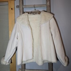 Mixit Faux Shearling/Suede Cropped Shacket XL Ivory EUC